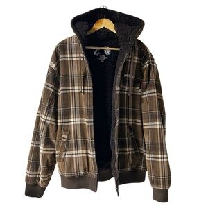 Y2K Surplus Corduroy Sherpa Jacket Coat Men’s Sz L Dark Brown Plaid Zip up